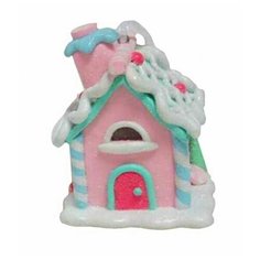 Ёлочная игрушка сахарный домик мечты розовый с подсветкой LED-огнями, полирезин, 6.6х6.6х8.5 см, Forest Market