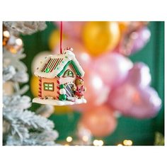 Ёлочная игрушка домик пряничного человечка горчичный, с подсветкой LED-огнями, полирезин, 6х6.5х9.5 см, Forest Market