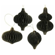 Набор бумажных ёлочных игрушек АРТ папье, бумага, чёрный, 9-15 см (4 шт.)., Boltze