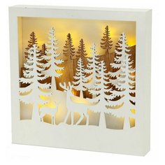 Светящаяся декорация олени среди ёлочек - олень С оленёнком, дерево, белый, 15 тёплых белых LED-огней, 30х5х30 см, батарейки, Boltze