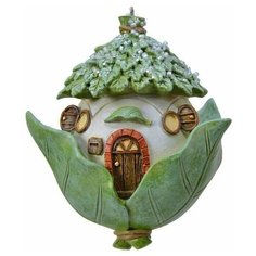 Ёлочная игрушка домик феечки, полистоун, зелёный шалфей, 11 см, Kaemingk
