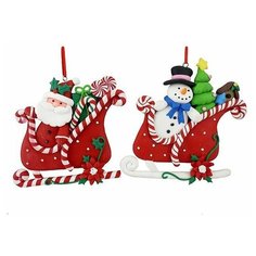 Фигурка-подвеска новогодние санки, полирезин, 10х1х10 см, разные модели, Forest Market