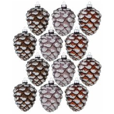 Набор коллекционных ёлочных игрушек шишки - лакшери, стекло, 10 см, упаковка 12 шт., Boltze