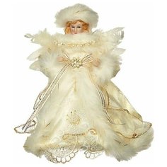 Новогодняя фигурка - ёлочная верхушка ангел анаис малая, фарфор, текстиль, кремовая, 20 см, Goodwill