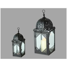 Набор фонарей джэлех, металл, стекло, чёрный, 2 шт., 10х10х28 см и 16х16х41 см, Boltze