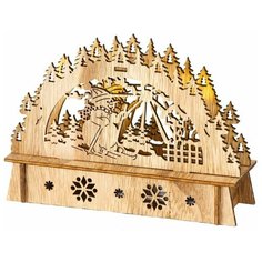 Новогодний светильник снеговик на лыжах, дерево, 3 тёплых белых LED-огня, 15х11х5 см, батарейки, Boltze