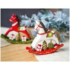 Ёлочная игрушка лошадка-качалка С подарками, дерево, кремовая, 14 см, Breitner