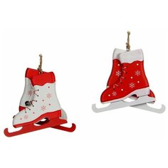 Ёлочная игрушка коньки со снежинками, дерево, 12х10 см, разные модели, Edelman