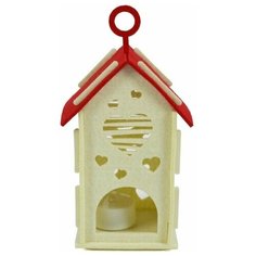 Светящееся ёлочное украшение, подсвечник, набор для творчества фетровый домик, белый с красной крышей, 15х8 см, разные модели, Due Esse Christmas