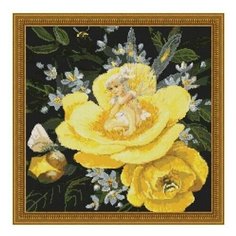 Набор для вышивания нитками Kustomkrafts "Фея на желтом пионе", арт. 98297, 35,6х35,6 см