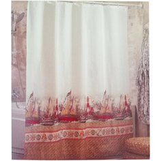 Штора для ванной комнаты без колец (с люверсами) Miranda 180*200 см. Корабли. Водонепроницаемая. Сделано в Турции