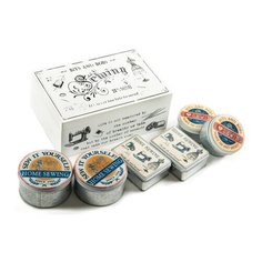 Набор жестяных коробочек для мелкой фурнитуры в дерявянной шкатулке c надписями HEMLINE