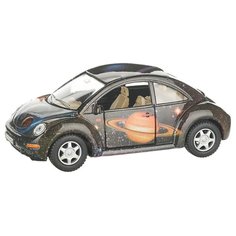 Детская инерционная металлическая машинка с открывающимися дверями, модель Volkswagen Beetle New, черный Serinity Toys
