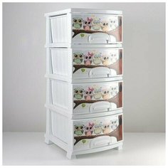 Комод "Декор" 4 ящика "Совушки" белый РОССПЛАСТ