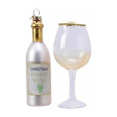 Набор ёлочных игрушек MAGIC WHITE WINE (бутылочка и бокал), стекло, 12.5 и 13.5 см, Kaemingk 120867-белый