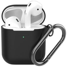 Силиконовый чехол Deppa с карабином для наушников Apple AirPods (чёрный)