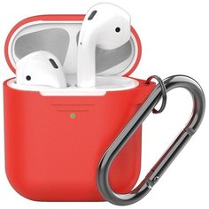 Силиконовый чехол Deppa с карабином для наушников Apple AirPods (красный)