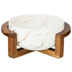 Посуда фарфоровая Lefard Салатник на деревянной подставке коллекция золотой мрамор 412-143 1 шт.