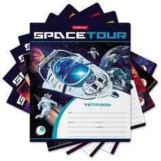 ErichKrause Тетрадь Space Tour А5+ 170х203 мм 12 лна скрепке 60 г/кв.м клетка в ассортименте 52934 19 шт.