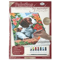 ROYAL LANGNICKEL Раскраска по номерам Холст2 Щенок и лилии PCS7 1 шт.