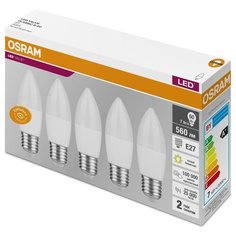 Лампа светодиодная Osram 7 Вт E27 свеча 3000 К теплый белый свет (5 штук в упаковке) 1 шт.