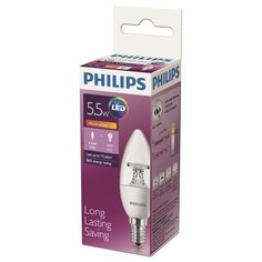 Лампа светодиодная Philips 5.5Вт E14 свеча 2700k теплый белый свет 2 шт.