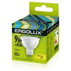 Лампа светодиодная Ergolux 9 Вт GU5.3 спот 3000 К теплый белый свет 4 шт.