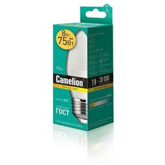 Лампа светодиодная Camelion 8 Вт Е27 свеча 3000 К теплый белый свет 3 шт.