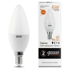 Лампа светодиодная Gauss LED Elementary 6 Вт E14 свеча 3000 K теплый белый свет 4 шт.