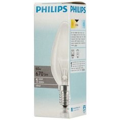 Лампа накаливания Philips 60 Вт E14 свеча прозрачная 2700 К теплый белый свет 7 шт.