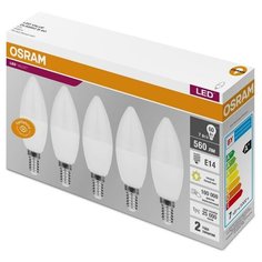 Лампа светодиодная Osram 7 Вт E14 свеча 3000 К теплый белый свет (5 штук в упаковке) 1 шт.