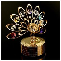 Музыкальный сувенир с кристаллами Swarovski "Павлин" золото 13,3х13,1 см 4266210 Crystocraft