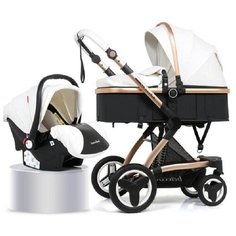 Детская коляска 3 в 1 Belecoo X6 White (Белая экокожа) c 0-3 лет с автокреслом
