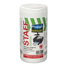 Салфетки для экранов всех типов и пластика универсальные STAFF "EVERYDAY", 13х15 см, туба 100 шт., влажные, 511518