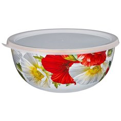 Миска Agness Серия Маки эмалированная, с пластиковой крышкой, 20*9 см/1,7 л (950-468)
