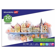 Альбом для акварели большой формат, А3, зерно, бел, 20л, 180г/м, склейка,BRAUBERG ART CLASSIC,128964