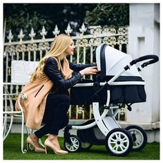 Детская коляска трансформер Luxmom 2 в 1 c 0-3 лет Белая экокожа - сумка/дождевик/подстаканник