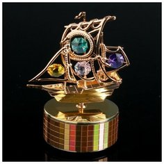 CRYSTOCRAFT Музыкальный сувенир с кристаллами Swarovski "Пиратский корабль" золото 12,2х9,3 см