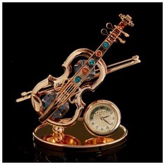 CRYSTOCRAFT Сувенир с кристаллами Swarovski "Скрипка с часами" 9,5х7,5 см