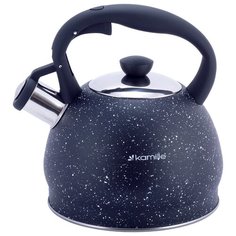 Чайник 2 л из нержавеющей стали со свистком Kamille KM-1072BK (черный мрамор)