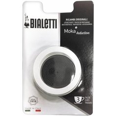 3 уплотнителя + 1 Фильтр Bialetti для кофеварки Moka Induction на 3 чашки