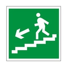Знак эвакуационный "Направление к эвакуационному выходу по лестнице налево вниз", квадрат 200х200 мм, самоклейка, 610019/Е 14 Foliant