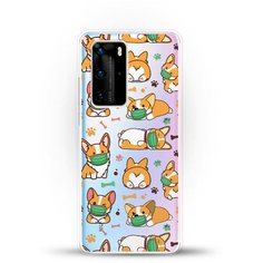 Силиконовый чехол Корги в масках на Huawei P40 Pro Andy & Paul