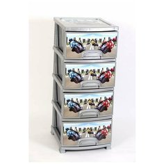 Комод "Декор" 4 ящика "Мотокросс" серебристый перламутр РОССПЛАСТ