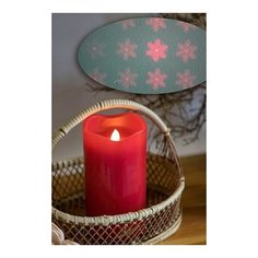 Свеча-проектор обворожительные снежинки, красная, 4 красных LED-огня, 15 см, таймер, батарейки, Kaemingk 482889