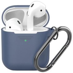 Силиконовый чехол Deppa с карабином для наушников Apple AirPods (синий)
