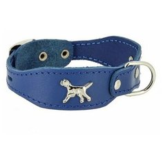 Ошейник Каскад Флер кожаный с украшением Собака с п/к посередине цвет синий для собак (25 мм х 39-46 см, Синий)