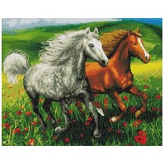 Алмазная мозаика "Лошади в маковом поле", 40x50 см