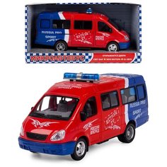 Детская инерционная машинка Play Smart с открывающимися дверями, модель Микроавтобус, Спорт, со светом и звуком