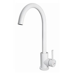 Смеситель д/кухни TURDUS 35мм с высоким изливом steel 22k white stone белый ш.к.0501